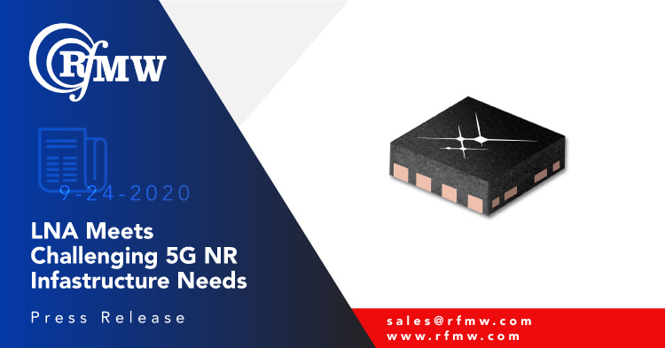 Skyworks Sky67183-396LF从400到6000 MHz运行,超低噪声性能为0.44 dB,在密钥5G频带中