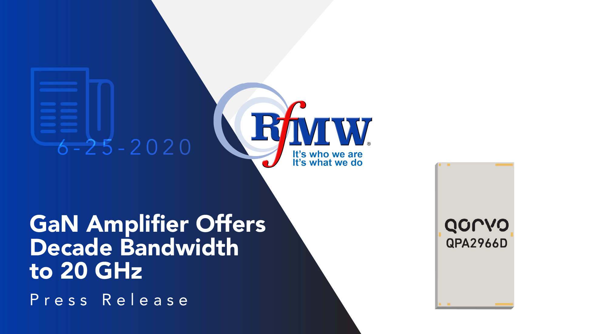 Qorvo QPA2966D提供了从2到20 GHz的平均20瓦psat