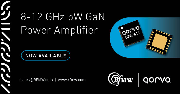 操作从8到12 GHz，QPA2611可提供> 5W饱和输出功率和25 dB的大信号增益，同时实现令人印象深刻的42％的电力增加效率。