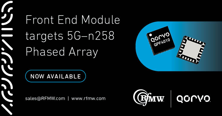Qorvo QPF4010 MMIC MMWave有限元有用从24.25到27.5 GHz，带有集成的LNA + TR SW + PA