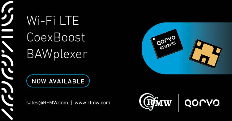 Qorvo QPQ2455，Bawplexer可以实现单一天线实现，组合2.4 GHz和5-7 GHz Wi-Fi应用程序