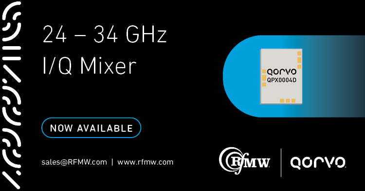 QPX0004D，24到34 GHz I / Q混频器可以配置为图像抑制混频器，单边带上逆变器或QPSK调制器/解调器。