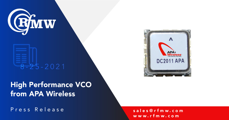 APA Wireless R1424SMUAM12_135 VCO在1400到2400 MHz的工作范围内提供-95 dBc/Hz的典型相位噪声，10 KHz偏置